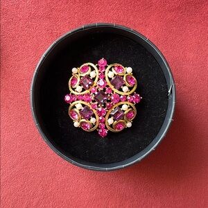 Elegant Pink and Gold Brooch